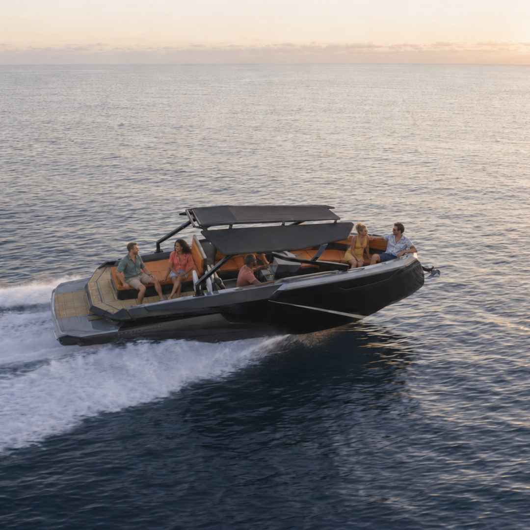 Yate deportivo KAY de 480 CV navegando en Barcelona